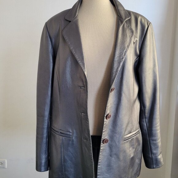 BUY AS IS: Willi Smith Silver Faux Leather Jacket/Blazer (Size: M) - Picture 9 of 16